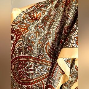 Italian Floral/Paisley Silver Copper Tones Long Wrap Scarf